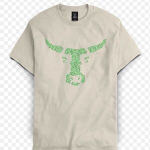 Hanes Beefy Vintage White T-Shirt with Green Leaf Design